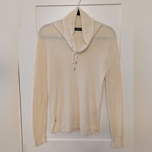Lauren Ralph Lauren 100% Cotton Cream Waffle Knit Cowl Neck Sweater Size Small
